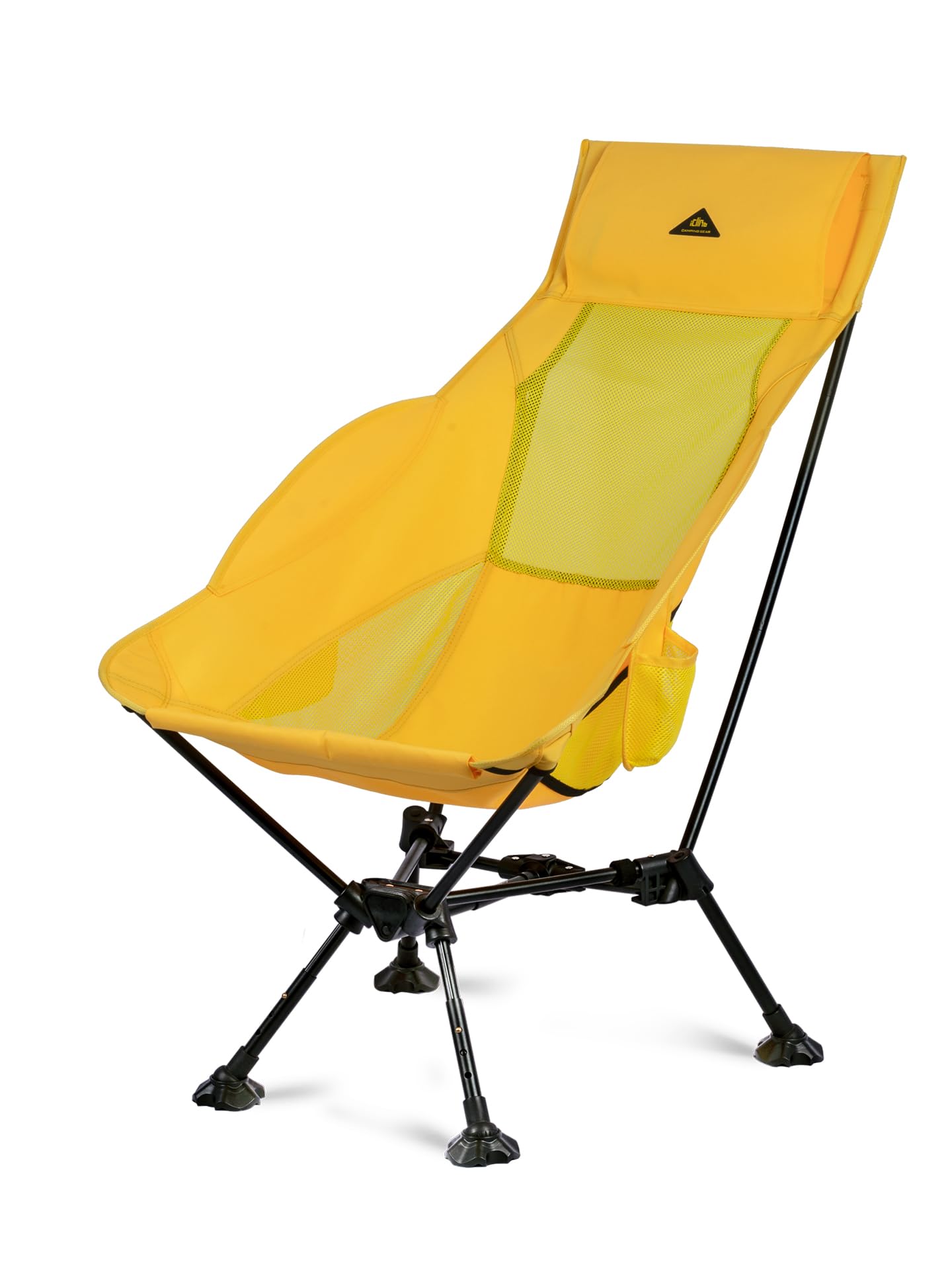 iClimb Ultralight Compact Camping Folding Beach Chair with Anti-Sinking Large Feet (Yellow - Triangular Frame High Back)