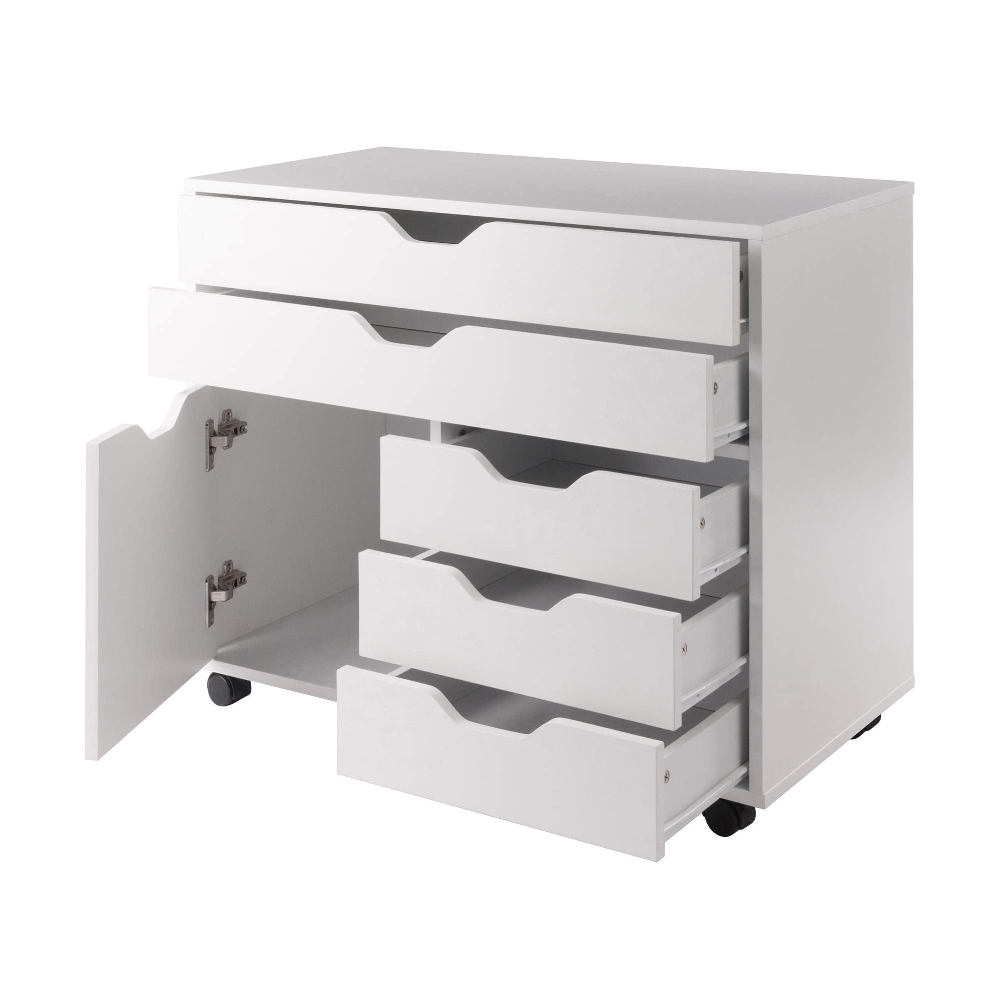 Winsome Halifax Storage Mobile Cabinets, 1 Door, 3 Drawers, 2 Wide Drawers, for Home Office, White
