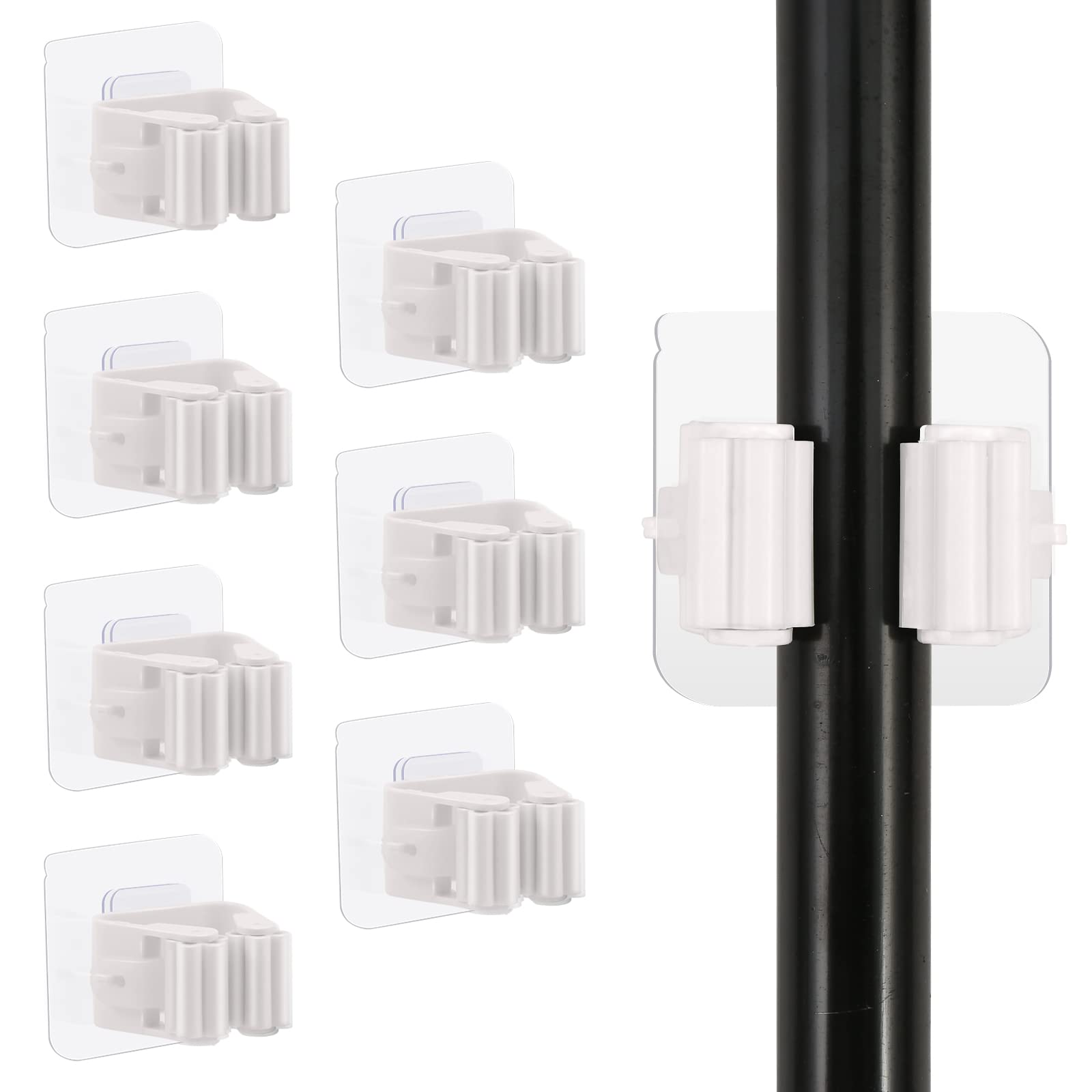 8PCS Self Adhesive No Drilling Anti-Slip Mop and Broom Holder Organizer Hanger Wall Mount, Gripper and Mop Holder for Home Garde