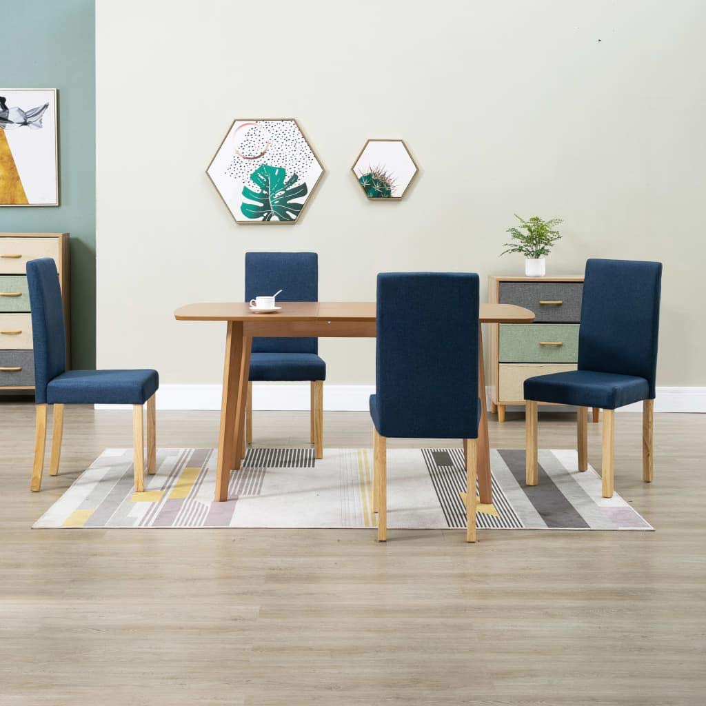 vidaXL Set of 4 Blue Fabric Upholstered Dining Chairs with Solid Wooden Legs and Ergonomic Design