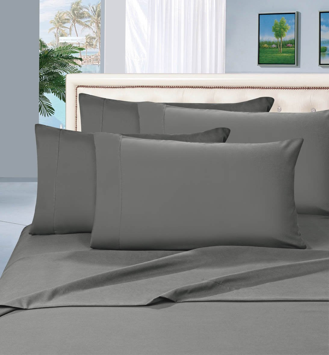 Elegant Comfort 6 Piece Wrinkle Resistant 1500 Premier Hotel Quality Ultra Soft Luxurious Bed Sheet Set, Queen, Gray