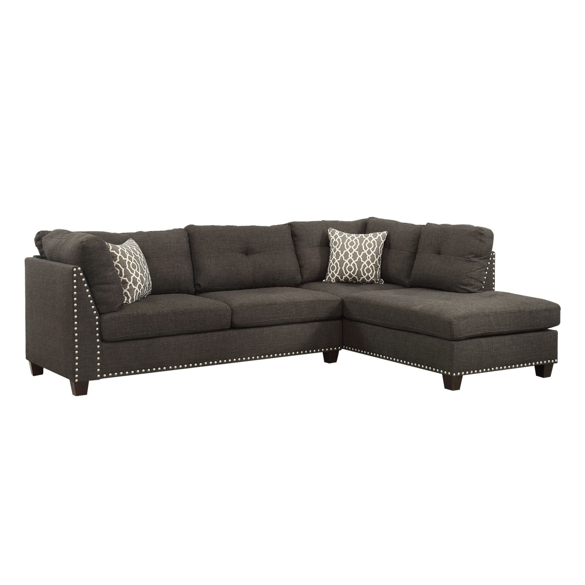 Acme Furniture Linen Upholstered Sectional Sofa with Ottoman, Charcoal