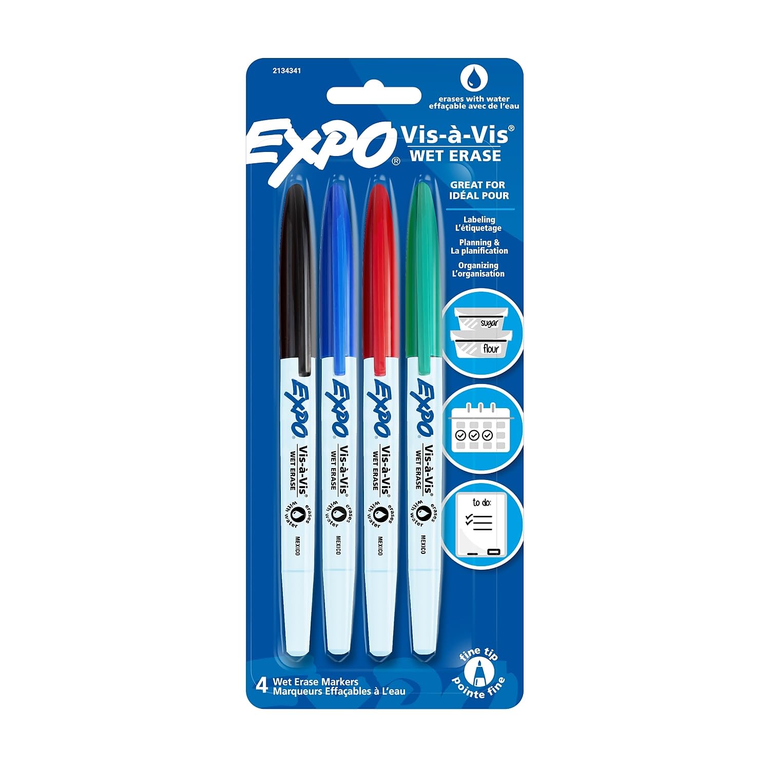 Expo 16074 Vis-A-Vis Wet-Erase Marker Fine Point Asstd. 4/Set