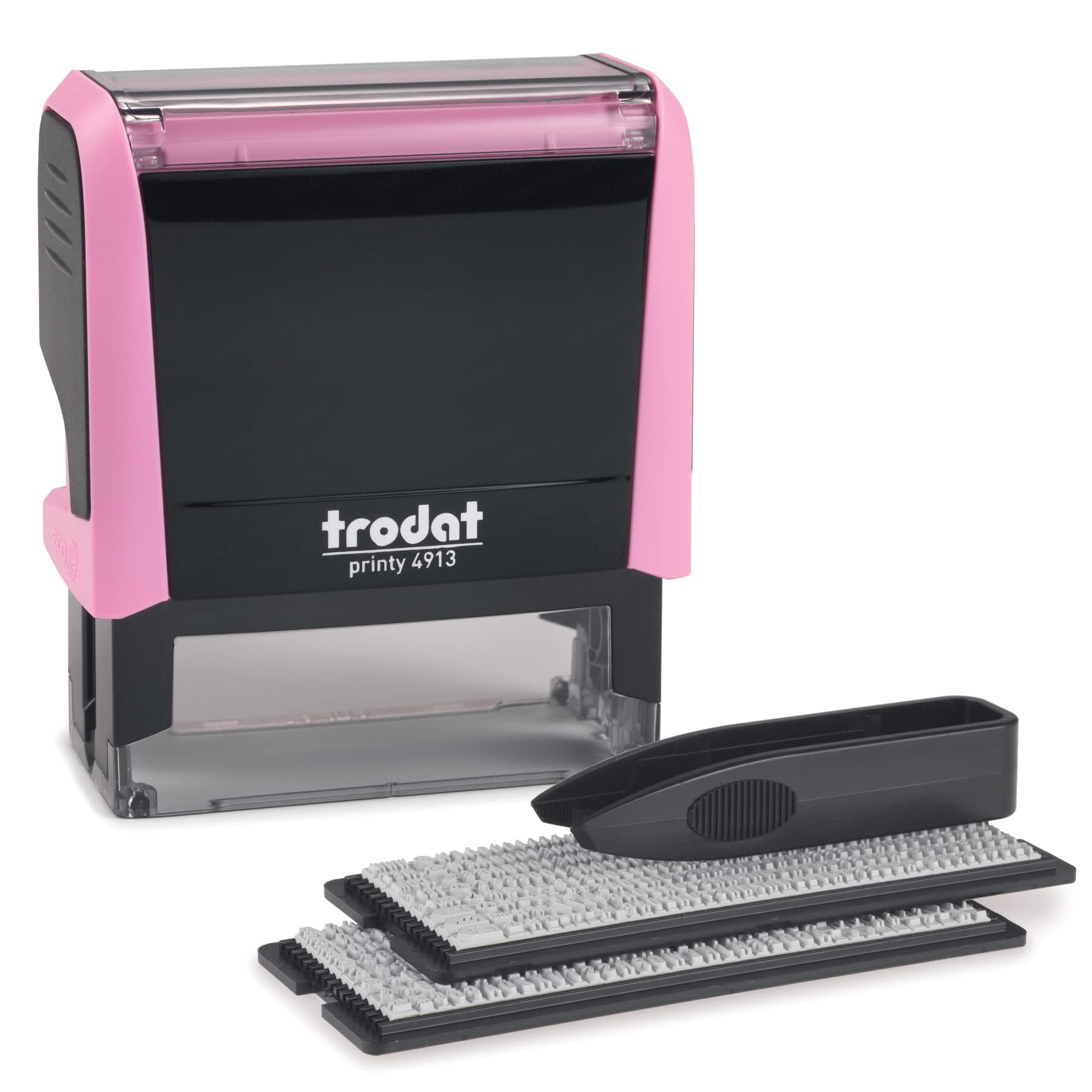 Trodat Printy 4913 Self Inking Pastel Pink Do It Yourself (Diy) 5 Line Personalized Custom Message Or Address Stamp Kit With Bla