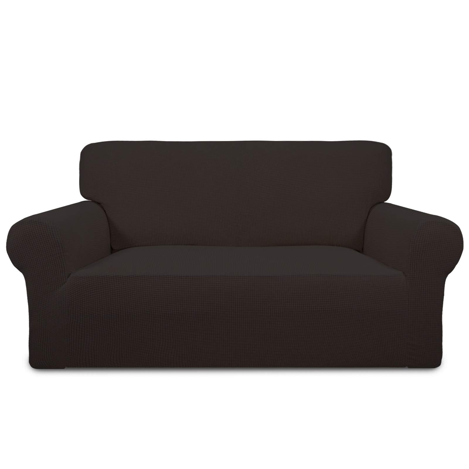 Purefit Stretch Loveseat Sofa Slipcover – Spandex Jacquard Non Slip Soft Couch Sofa Cover, Washable Furniture Protector With Non Skid Foam And Elastic Bottom For Kids (Loveseat, Chocolate)