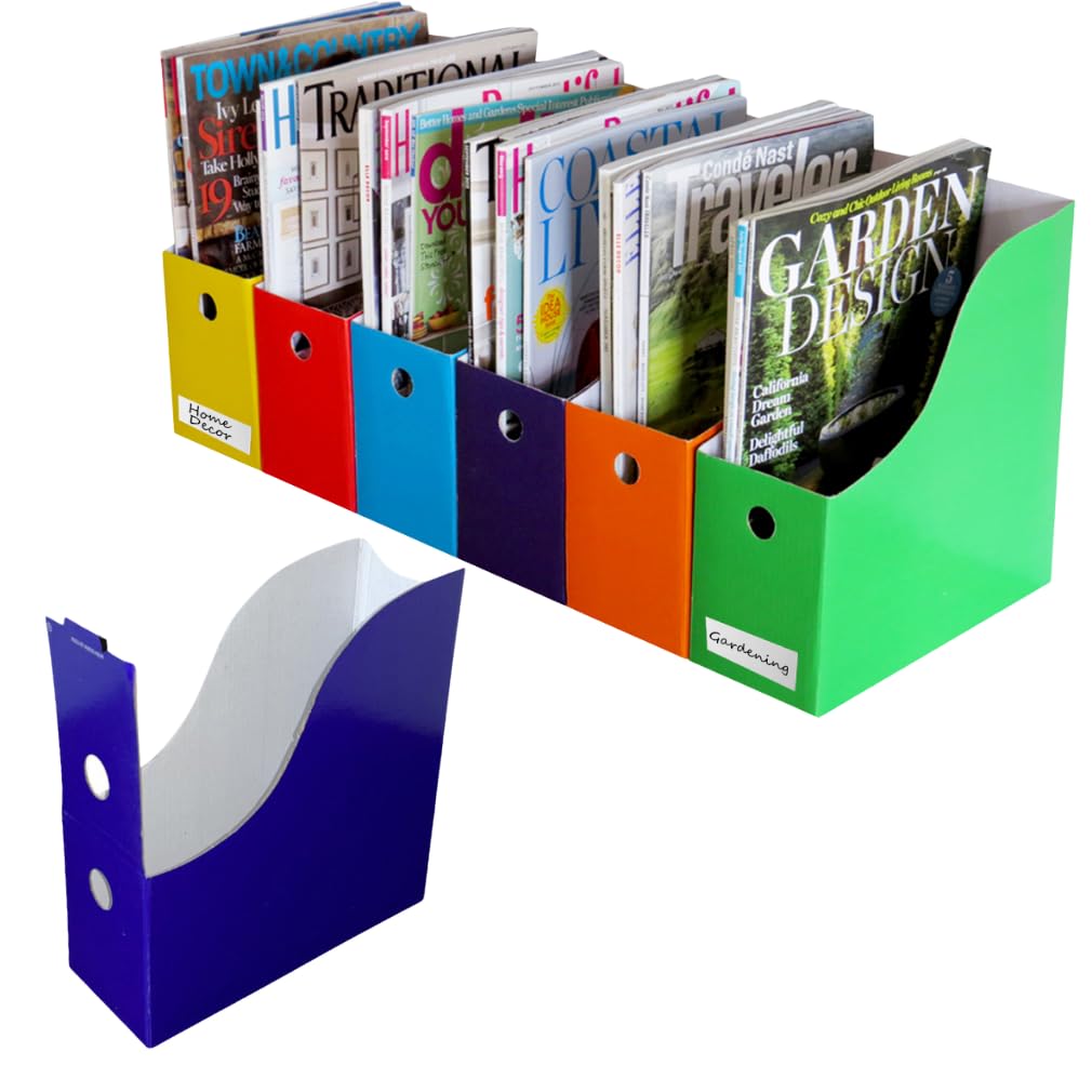Evelots Magazine File Holder Organizer Box (6, 12, Or 24 Pack) Storage For Desk And Shelves Multiple Color Options - Includes Labels For Organization