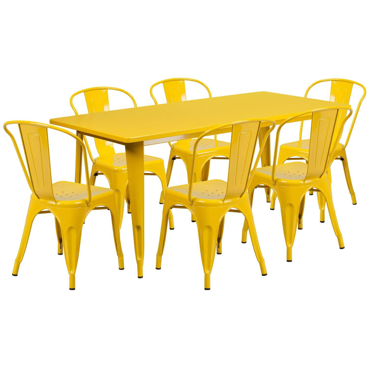 Flash Furniture Commercial Grade 31.5&quot; x 63&quot; Rectangular Yellow Metal Indoor-Outdoor Table Set with 6 Stack Chairs