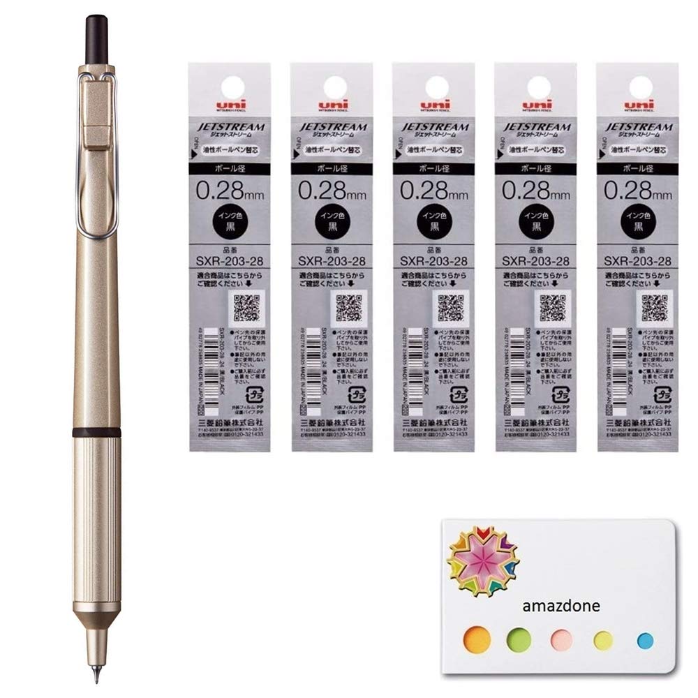 Uni Jetstream Edge 0.28Mm Oil-Based Ballpoint Pen, Champagne Gold Body (Sxn100328.25)+Jetstream Edge 0.28Mm Ballpoint Pen Refill