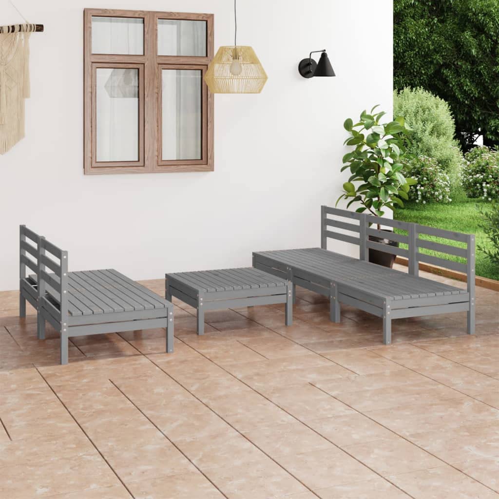vidaXL 6-Piece Patio Lounge Set - Gray Solid Pinewood, Middle Sofa and Table - Customizable for Indoor or Outdoor Living Spaces