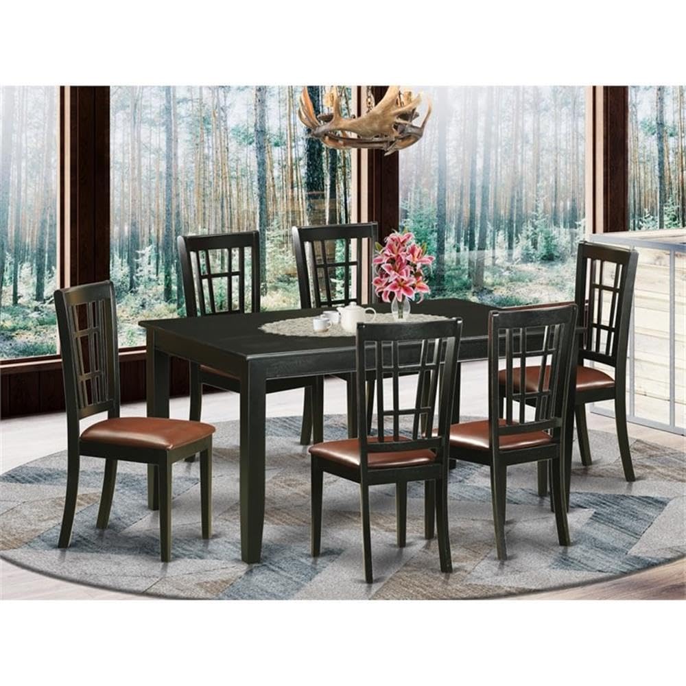 East West Furniture DUNI7-BLK-LC 7 Piece Kitchen Table & Chairs Set Consist of a Rectangle Dining Room Table and 6 Faux Leather Upholstered Dining Chairs, 36x60 Inch, Black