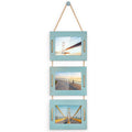 DLQuarts 5x7 Hanging Picture Frames Collage Wall Decor, 3-Opening Photo Frames 5x7 without Mat & 3.5x5 with Mat, Rustic Wood 3 P