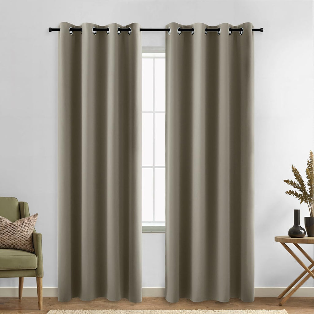 Koufall Taupe Curtains 84 Inch Length 2 Panels Set,Grommet Darkening Blackout Thermal Curtains For Winter Living Room Bedroom 84 Inches Long,Light Brown Coffee