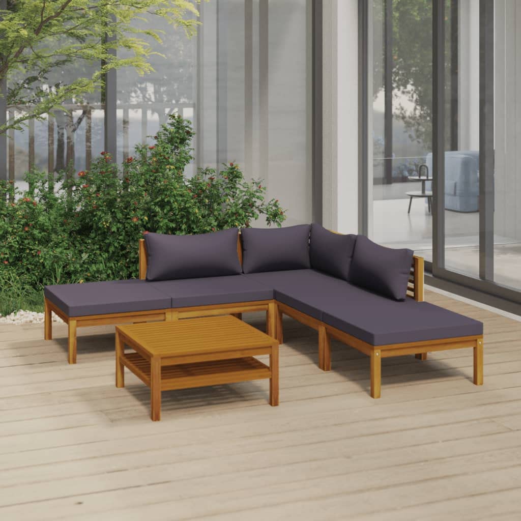vidaXL Solid Acacia Wood Patio Lounge Set 6 Piece with Cushion Outdoor Garden Terrace Yard Balcony Wooden Sofa Seating Seat Sitting Chair Furniture