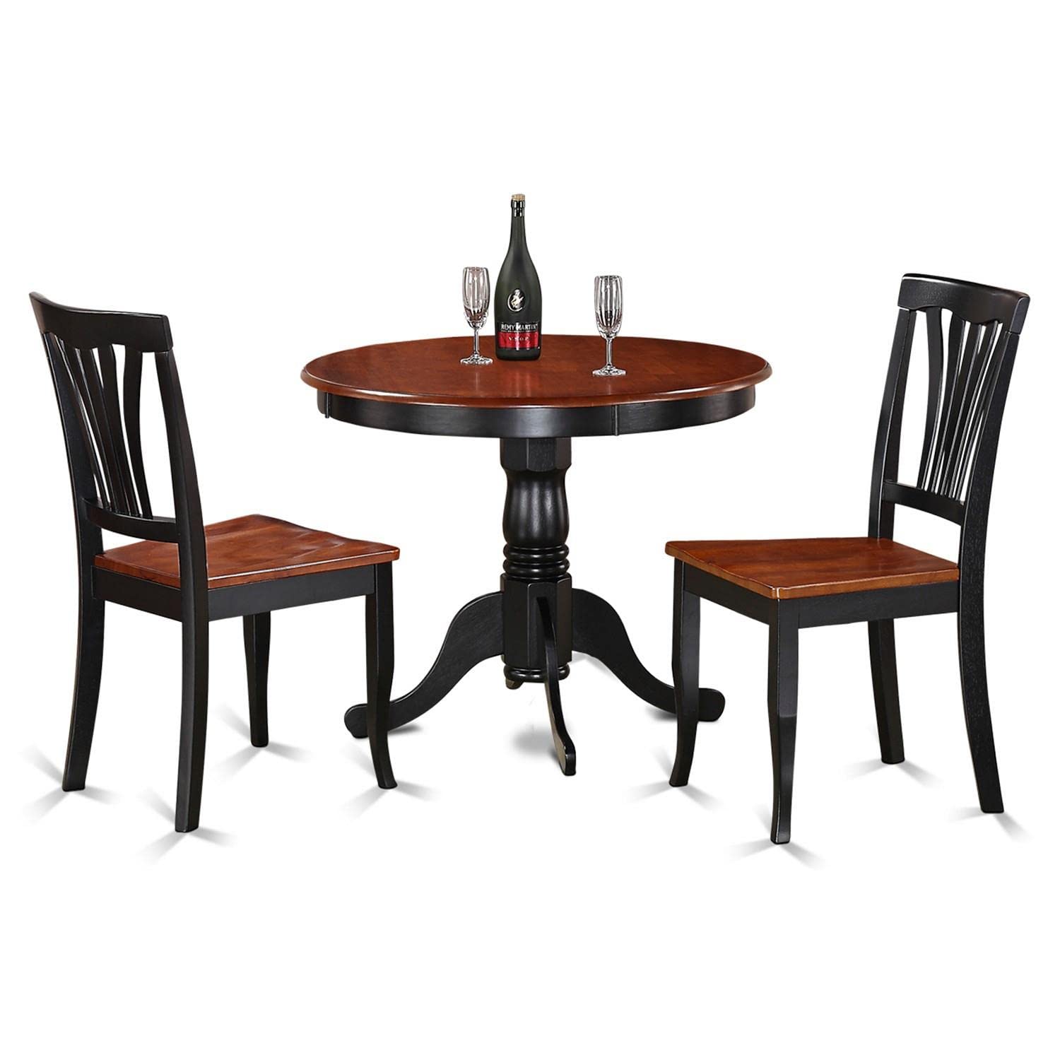East West Furniture ANAV3-BLK-W 3 Piece Kitchen Table Set for Small Spaces Contains a Round Dining Table with Pedestal and 2 Dining Room Chairs, 36x36 Inch, Black & Cherry
