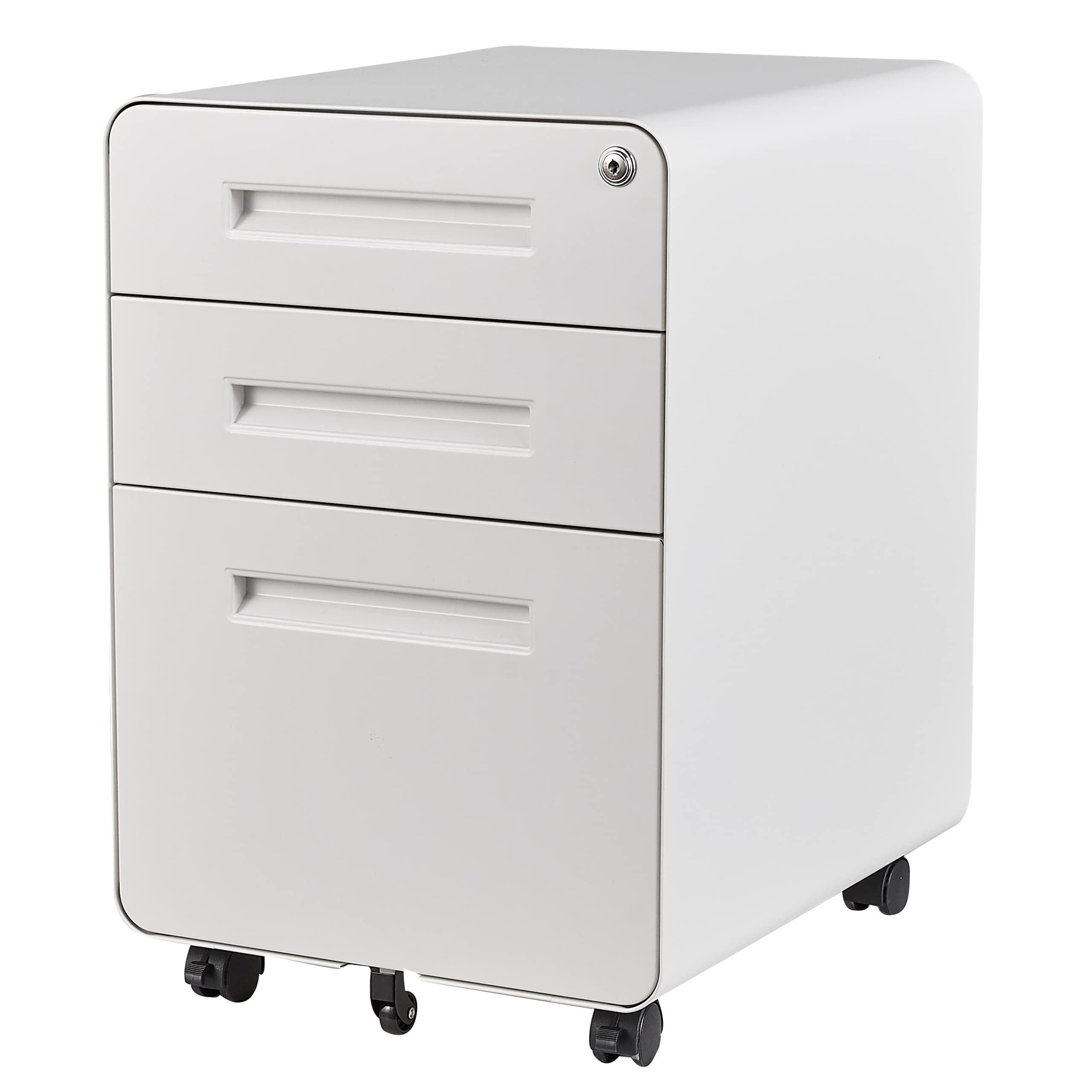 3 Drawer File Cabinet with Lock,Under Desk File Cabinet,White Rolling File Cabinets,Three Drawer Filing Cabinets for Home Office