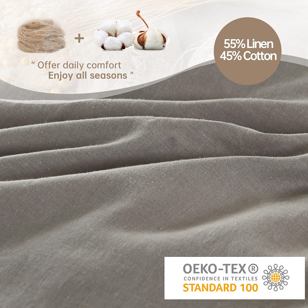 Simple&Opulence French Linen Duvet Cover Set 78'' X 86''- 3 Pieces (1 Comforter Cover,2 Pillowcases)- Natural Flax Cotton Blend-