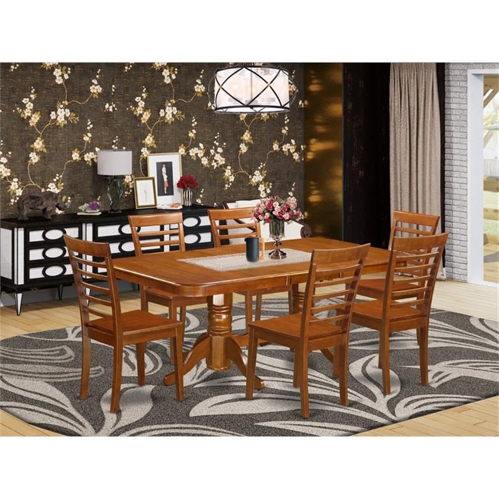 East West Furniture NAML7-SBR-W 7 Piece Dining Table Set Consist of a Rectangle Dining Room Table with Butterfly Leaf and 6 Wood Seat Chairs, 40x78 Inch, Saddle Brown