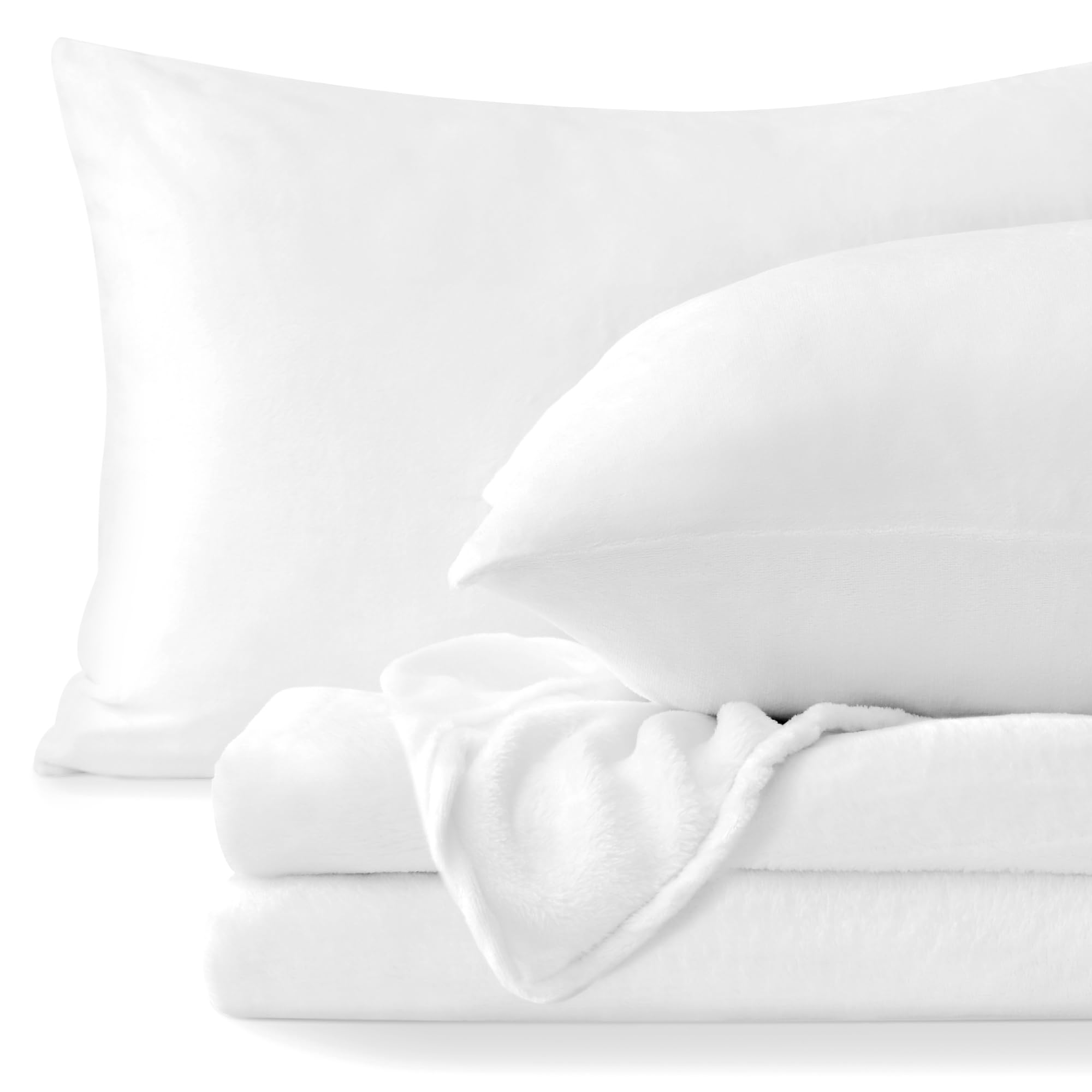 Bedelite Flannel Sheets King Size Bright White - Super Soft Fleece Sheets Set Fluffy Extra Plush, 4 Piece(Include Fitted Sheet,