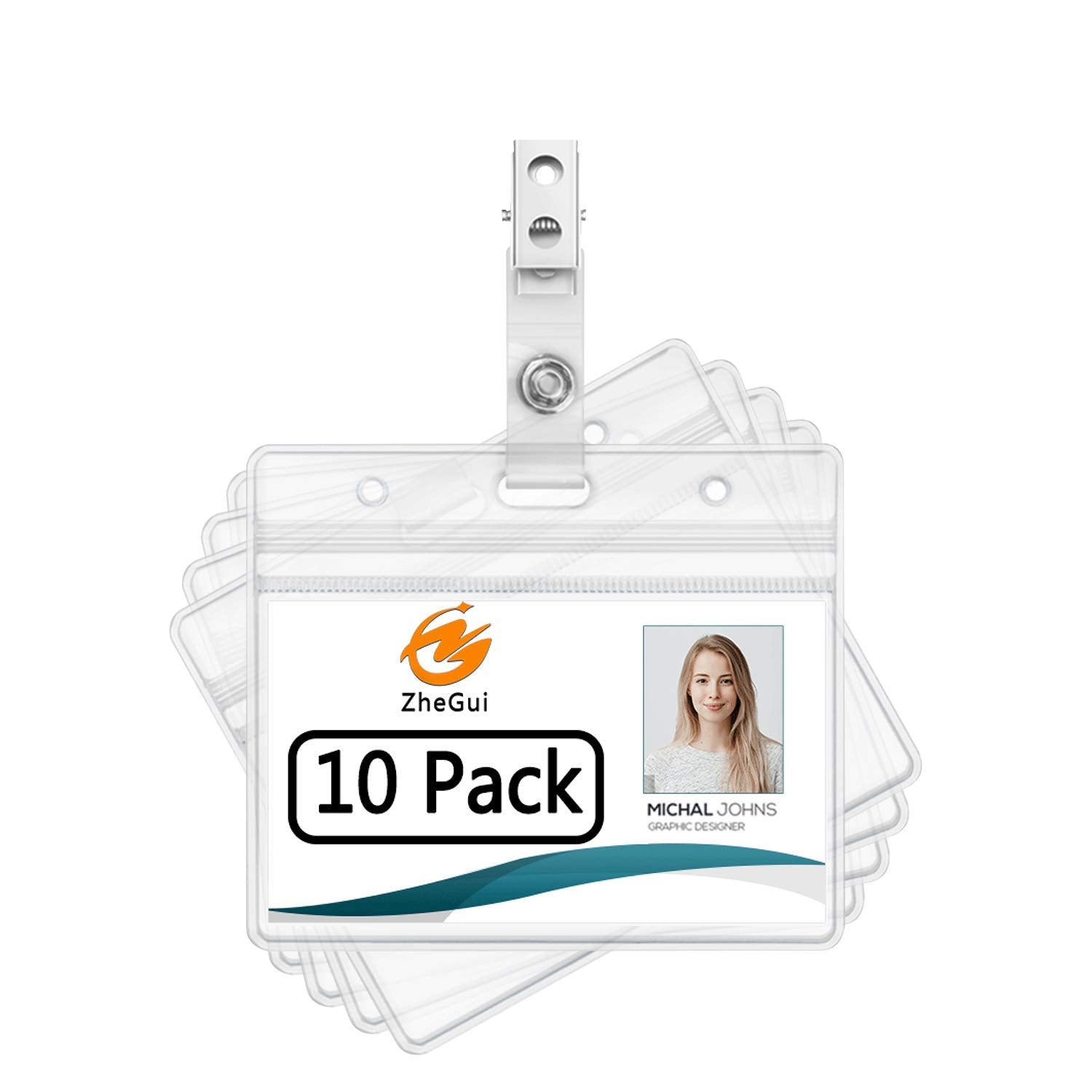 Zhegui 10 Pack Horizontal Heavy Duty Name Tags Badge Holders And Metal Badge Clips With Vinyl Straps(Horizontal 2.3X3.5)