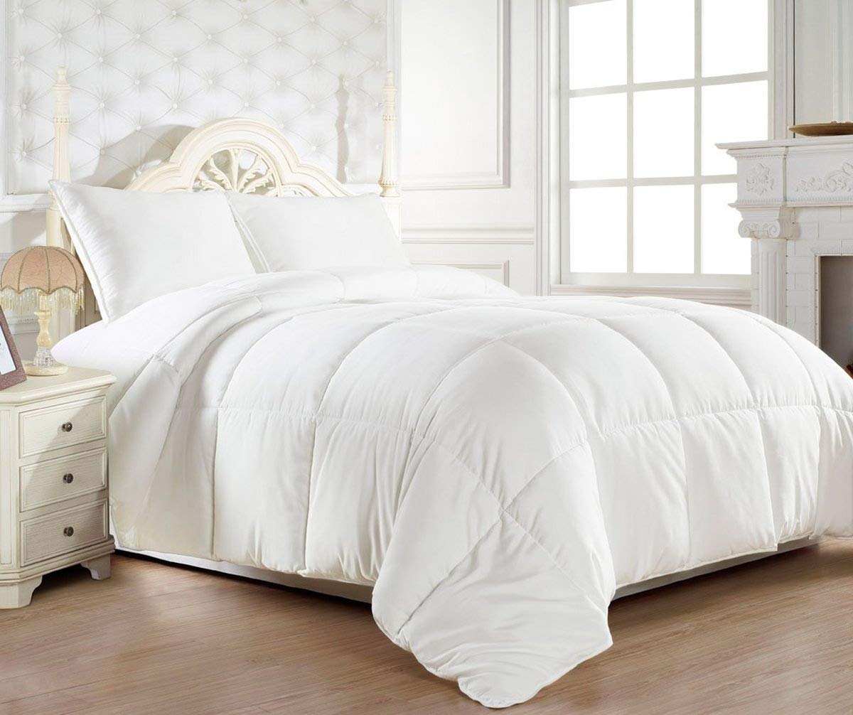 Elegant Comfort Luxurious Goose Down Alternative Double Fill Comforter (Duvet Insert), Full/Queen Size, White