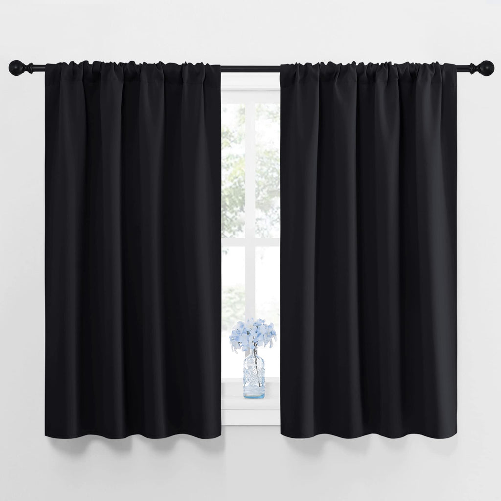 NICETOWN Halloween Black Blackout Curtains and Drapes 48 inches Long, Privacy RV Draperies for Small Windows, Therml Insulated C