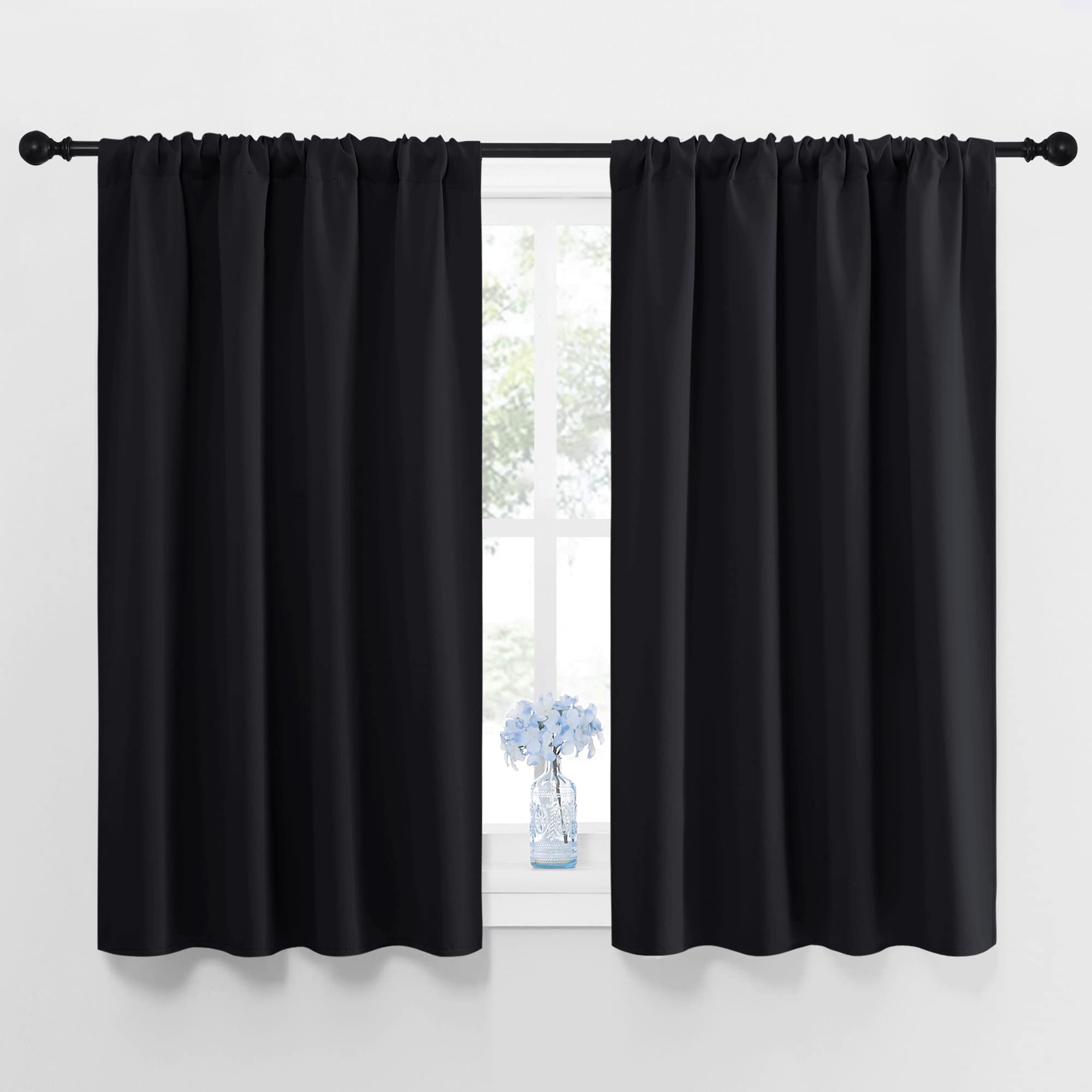 NICETOWN Halloween Black Blackout Curtains and Drapes 48 inches Long, Privacy RV Draperies for Small Windows, Therml Insulated C