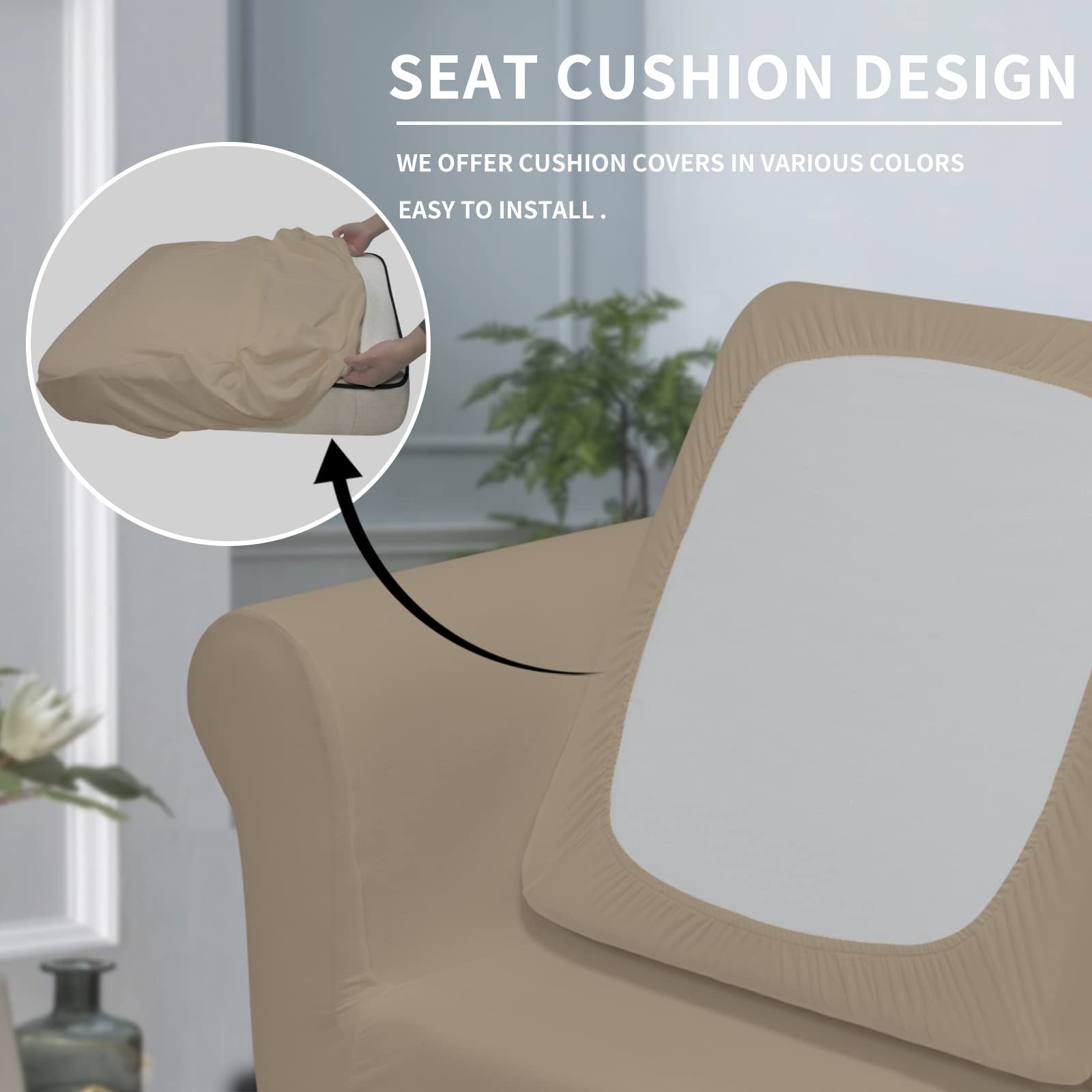 Easy-Going 2 Pieces Microfiber Stretch Chair Slipcover - Spandex Soft Fitted Sofa Couch Cover Washable Furniture Protector With Elastic Bottom Kids Pet Natural