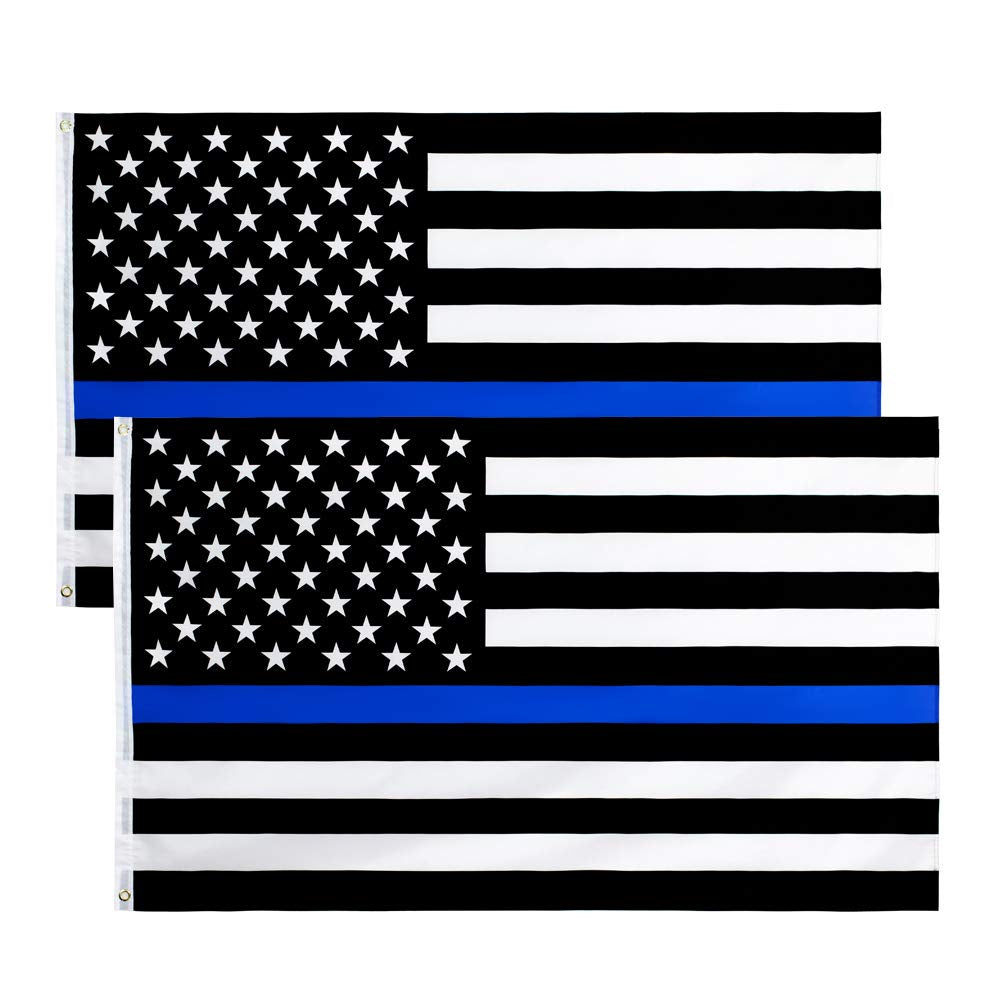 Anjor 3X5 Fts Thin Blue Line American Flag - Honoring Law Enforcement Officers Flags - 2 Pack