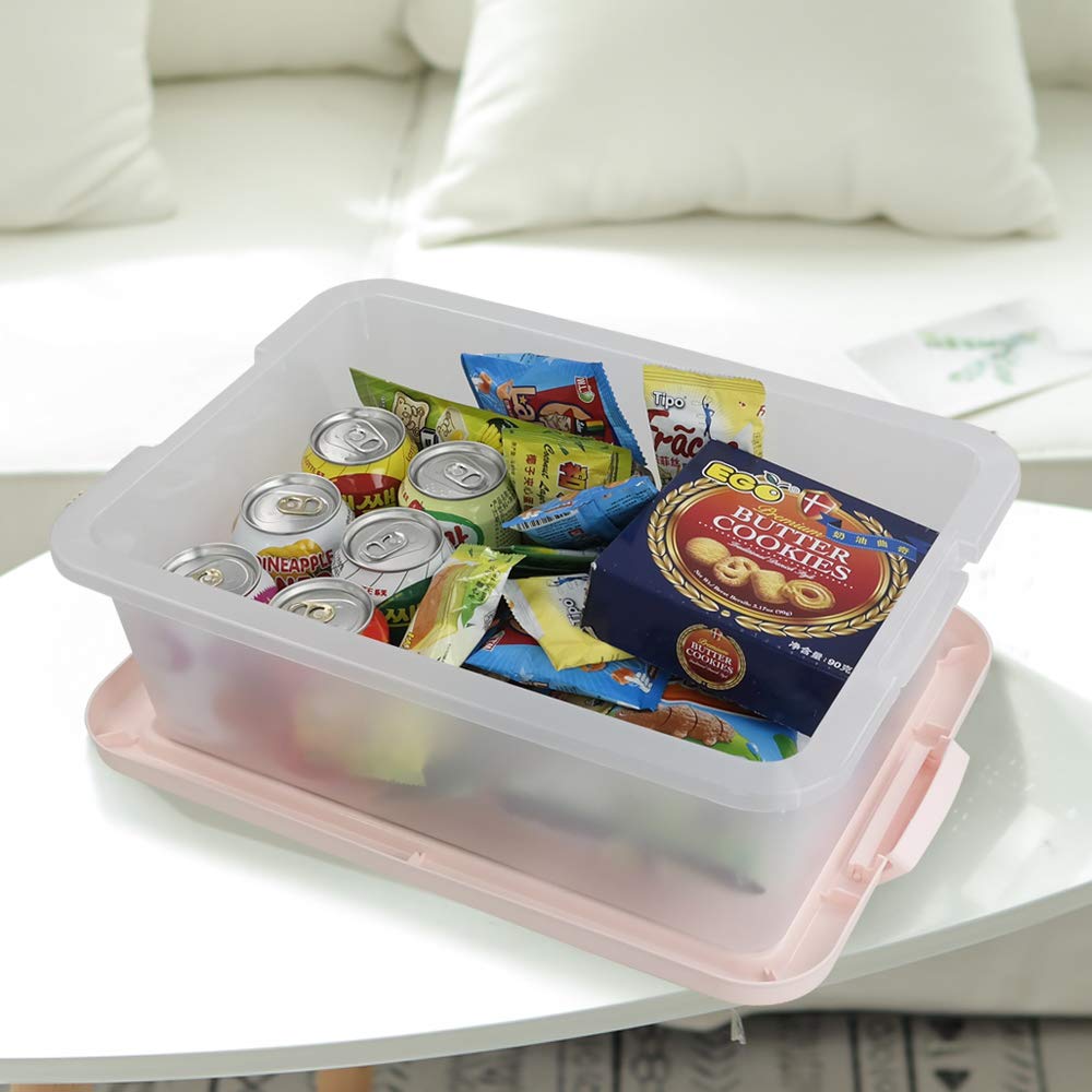 Ucake 14 Quart Plastic Storage Boxes With Pink Lids, 2 Packs