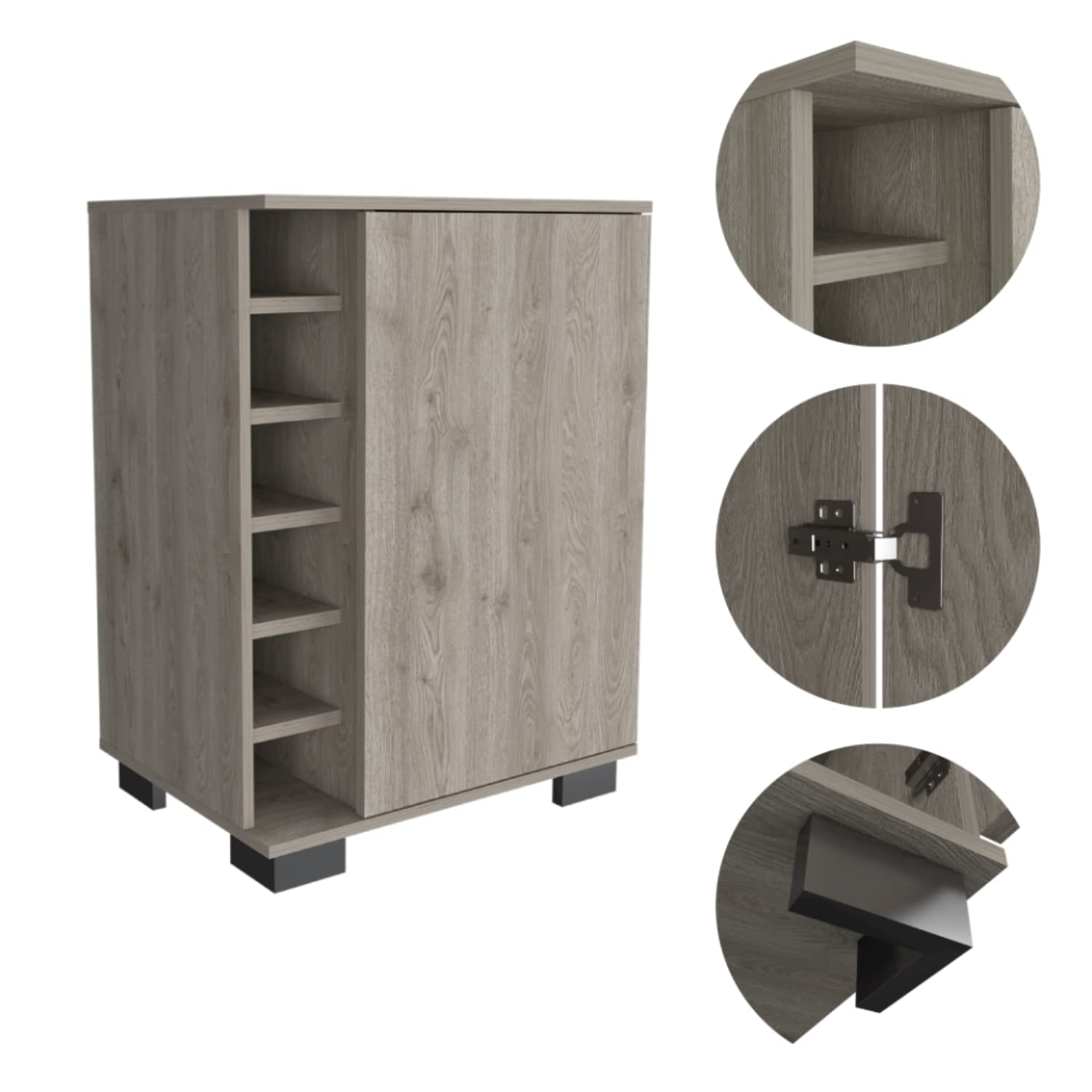 Depot E-Shop Denver Bar Cabinet, Six Built-in Wine Rack, Two Shelves, Single Door Cabinet, Light Gray