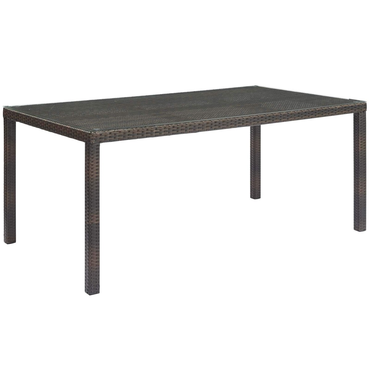 Modway Conduit Wicker Rattan Glass Outdoor Patio 70&quot; Rectangular Dining Table In Brown