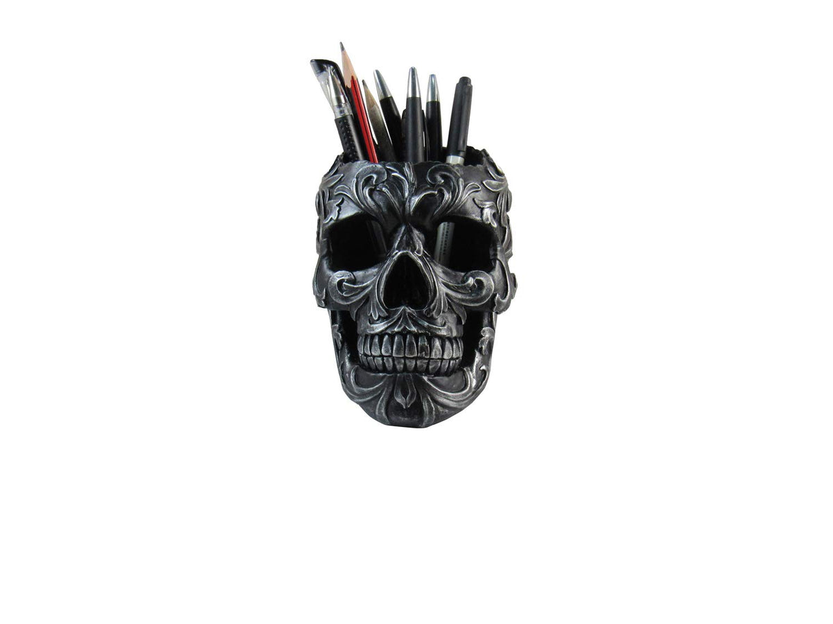 Dwk Skull Victorian Gothic Decorative Pen Holder | Goth Office Supplies And Black Desk Organizers And Accessories | Gothic Hallo