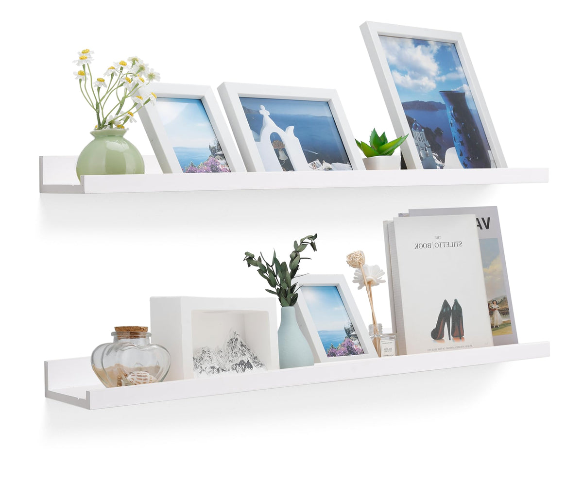 Large Floating Shelves for Wall, Wood Floating Shelf White Mounted Shelves 36 Inch Picture Ledge Shelf Bedroom Book Organizer La