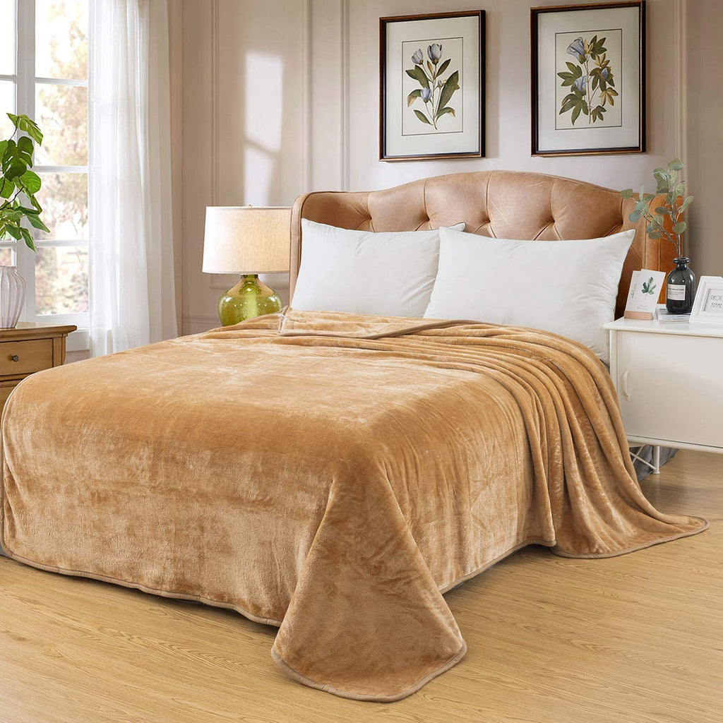 Polar Fleece Blankets Twin Size For The Bed Extra Soft Brush Fabric Super Warm Sofa Blanket 66' X 90'(Camel Twin)