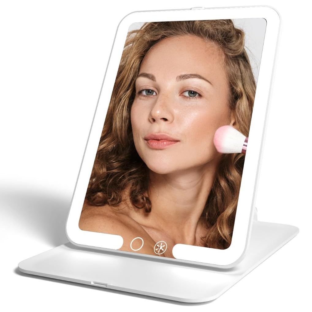 Fancii Rechargeable Travel Makeup Mirror with Bright LED Lights and 3 Color Modes - Ultra Thin, Portable and Lightweight, Touch 