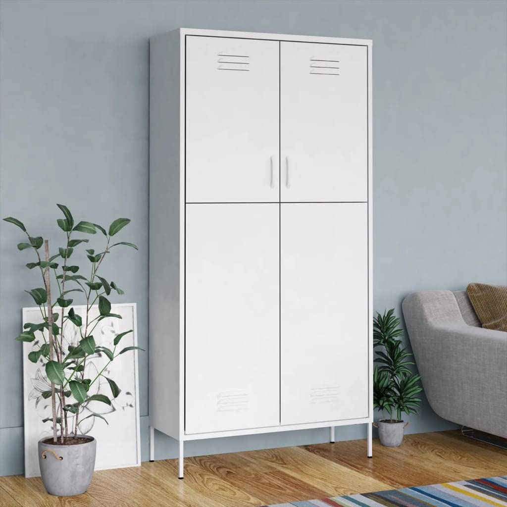 vidaXL White Wardrobe - Durable Steel Construction, 4 Adjustable Shelves, Hanging Rod, Levelers on Bottom - Dimensions 35.4"x19.7"x70.9"