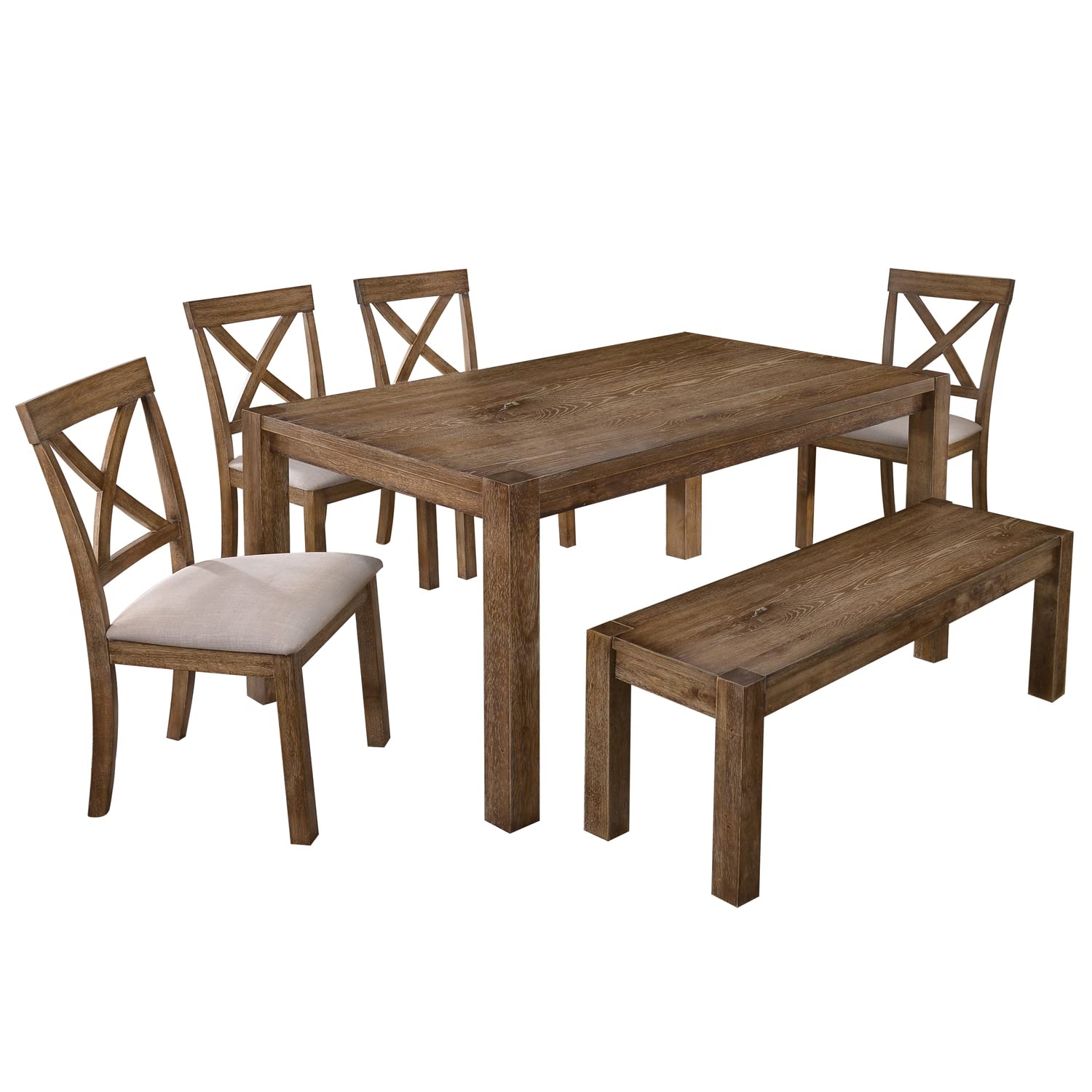 Best Master Furniture Janet 6 Pcs Transitional Dining Set, Driftwood