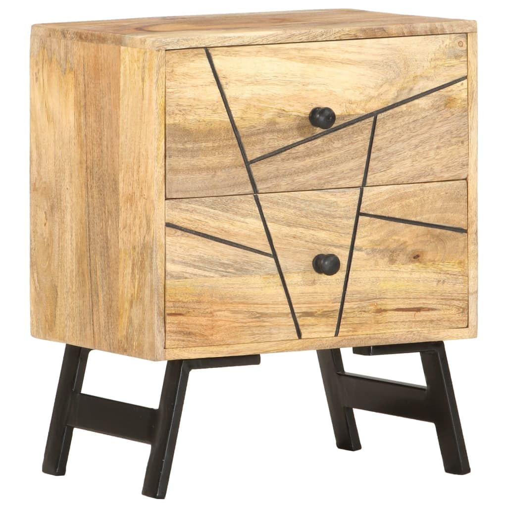 vidaXL Solid Mango Wood Nightstand with Two Drawers - Rustic Charm with a Refined Look, Economical Storage, Easy Assembly.