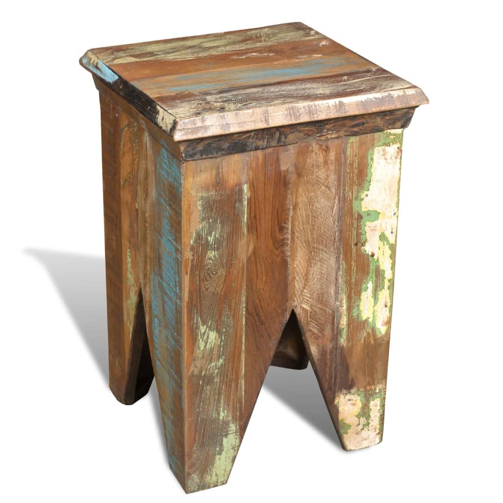 vidaXL Farmhouse-Style Stool - Antique Solid Reclaimed Wood, Durably Handmade and Polished, Environmentally Friendly, Ideal for Home or Café Use