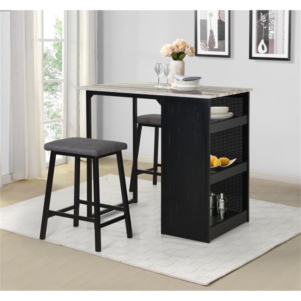 Overstock Furniture 3-Piece White Counter Height Dining Set With Shelf Storage Black Black Finish