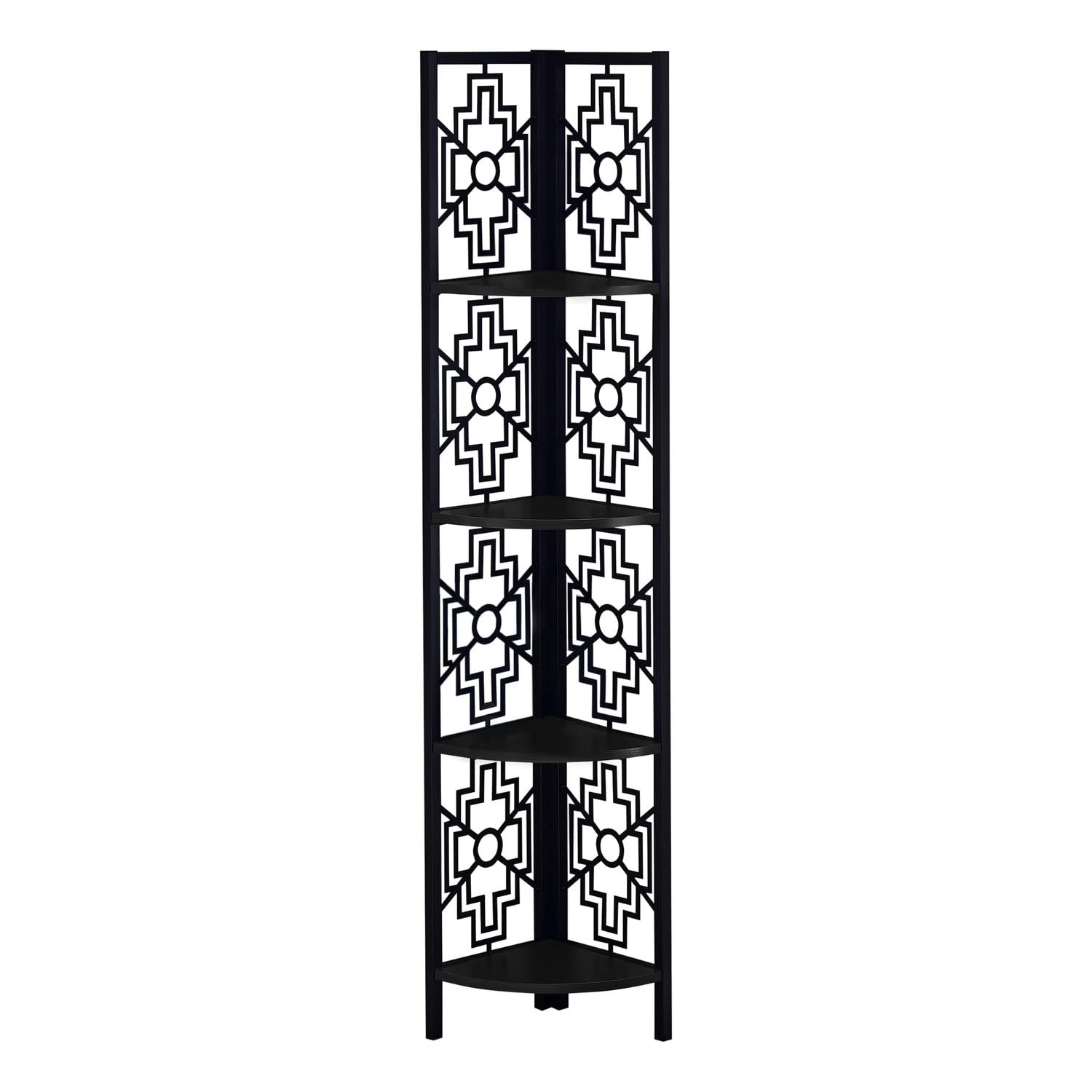 Monarch Specialties I 3620 Bookshelf, Bookcase, Etagere, Corner, 4 Tier, 62&quot; H, Office, Bedroom, Metal, Laminate, Black, Transitional