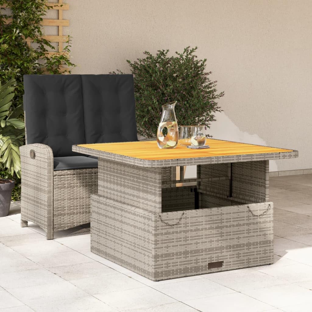 vidaXL Gray Patio Dining & Lounge Set ?Poly Rattan, Cushions, Adjustable Tabletop ?Outdoor, Garden, Backyard 2-Piece Set