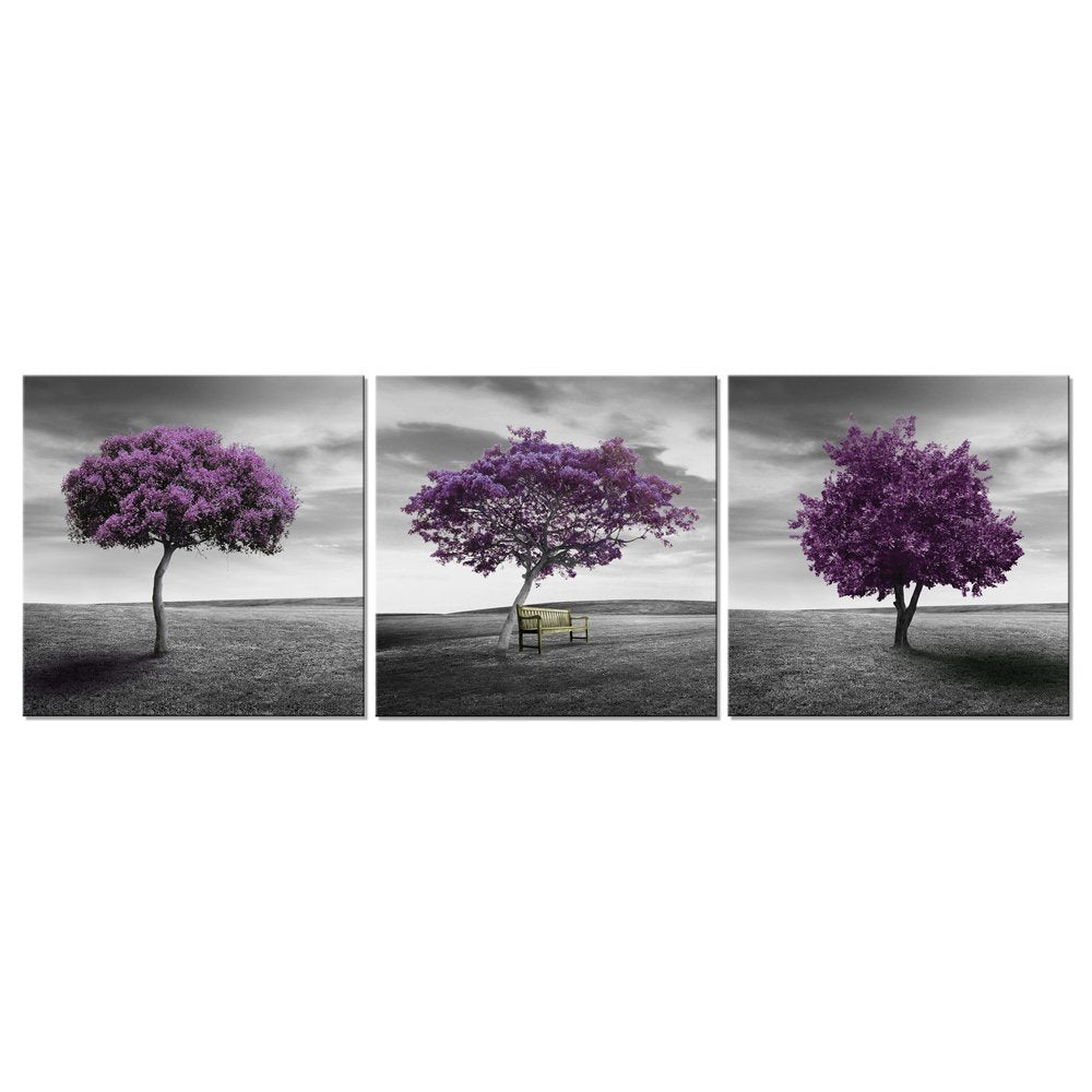 Pyradecor 3 Piece Purple Trees Canvas Prints Wall Art Fall Forest Pictures Paintings For Living Room Bedroom Home Office Decorat