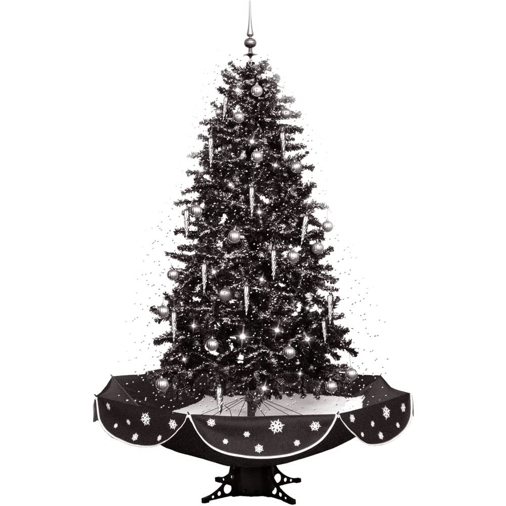 Christmas Time 75-In. Musical Indoor Holiday Decor With Animated Snow Function | Black Christmas Tree With Black Umbrella Base | Ct-Str075A-Blk