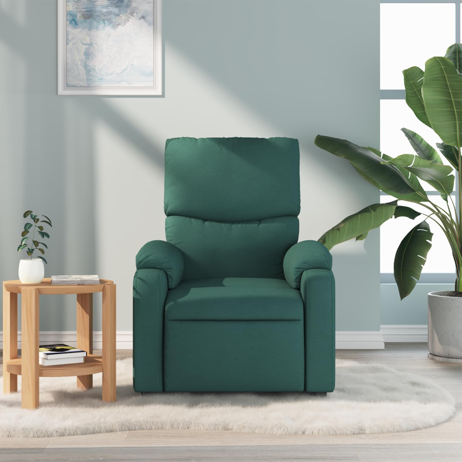 vidaXL Fabric Massage Recliner Chair for Living Room, Home Theater, 6-Point Vibration Massage, Adjustable Back & Footrest, Side Pocket, Dark Green