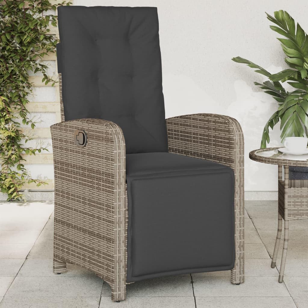vidaXL Garden Chair with Footrest Adjustable Grey Poly Rattan Pack of 2