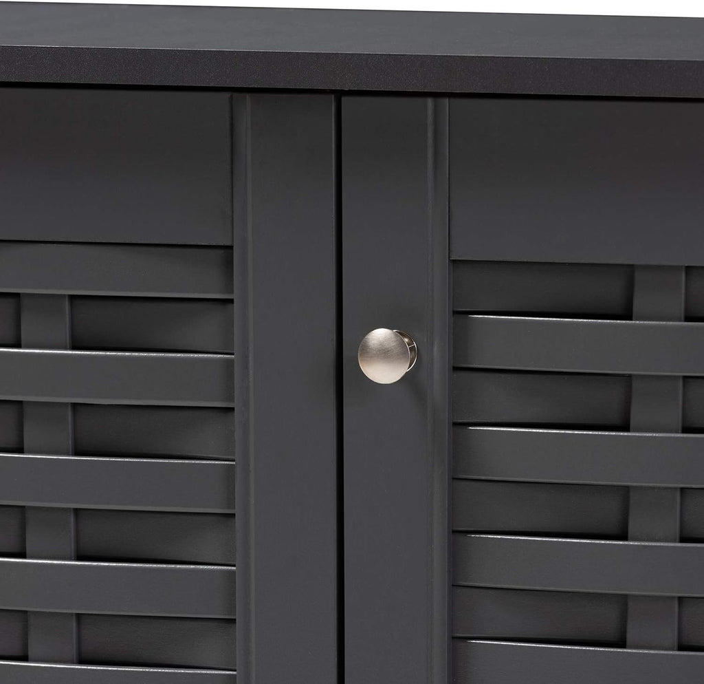Click to see full view      5+  VIDEO Baxton Studio Wadia Modern and Contemporary Dark Gray 3-Door Wooden Entryway Shoe Storage Cabinet