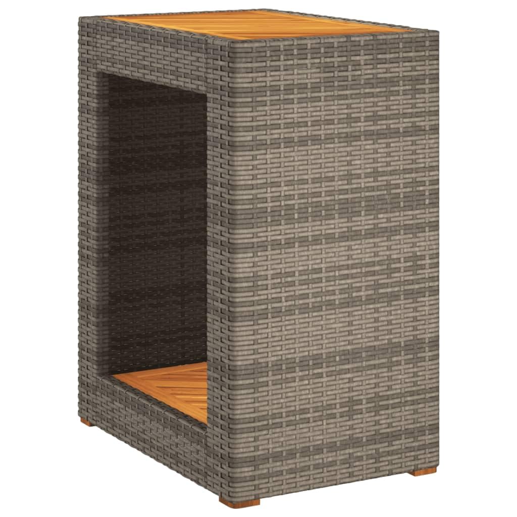 vidaXL Garden Side Table - Grey Poly Rattan & Acacia Wooden Top for Patio, Deck, Outdoor Dining & Backyard Use, with Shelf & Durable Frame