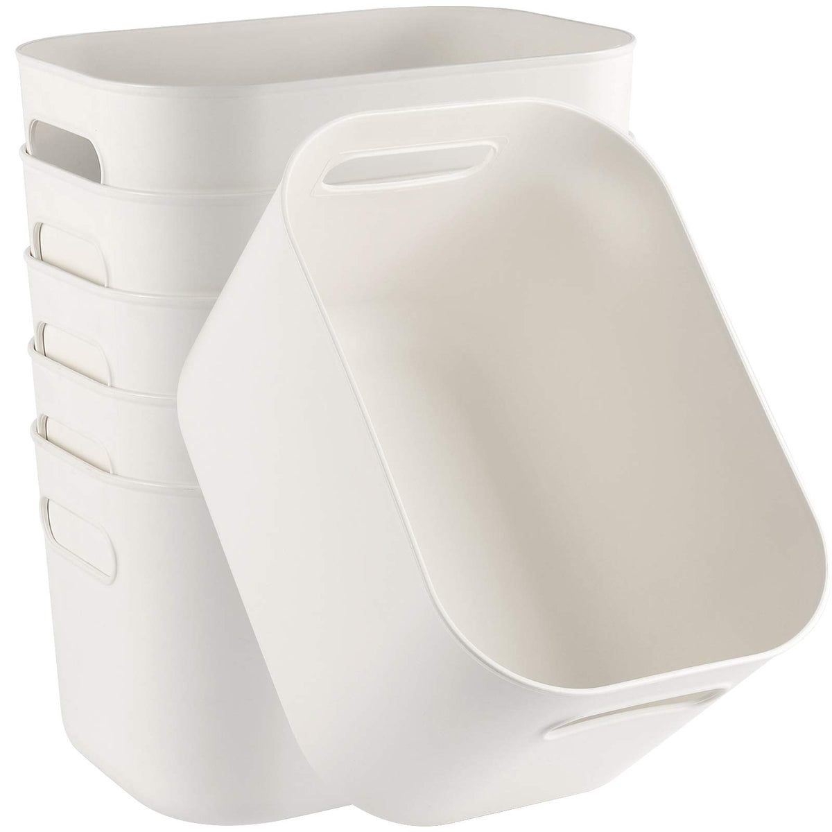 ZEONHAK 10 x 7 x 6 Inch 6 Pack Plastic Storage Bins with Handles, Pantry Organizer Bins, White Storage Containers, Stackable Sto