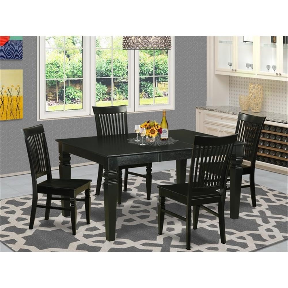 East West Furniture WEST5-BLK-W Weston 5 Piece Dining Set for 4 Includes a Rectangle Kitchen Table with Butterfly Leaf and 4 Dinette Chairs, 42x60 Inch, Black & Cherry